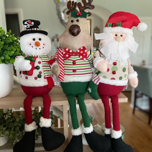 Set of 3 Fireplace Setting Kirklands Christmas Long Legs Snowman, Deer, Santa - Picture 1 of 7